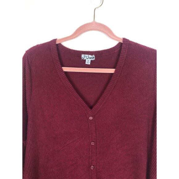 J For Justify Ribbed Long Button Up Cardigan 2X Red V-Neck Preppy Academia - Picture 2 of 6